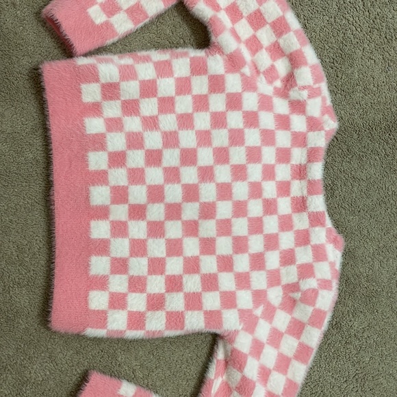 Girls Shein Cropped Pink Checkered Cardigan - Picture 5 of 5